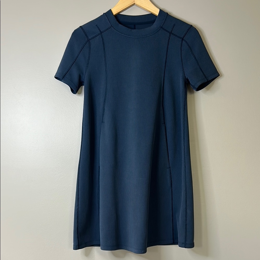 Lululemon Ribbed Softstreme T-Shirt Dress True Navy Blue Size 0 Relaxed/Oversize
